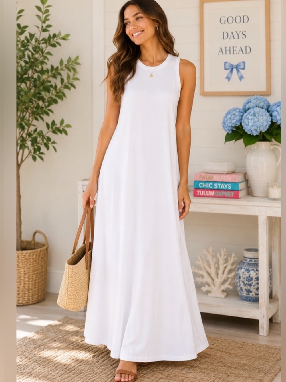 Magaschoni White Sleeveless Maxi Tank Dress